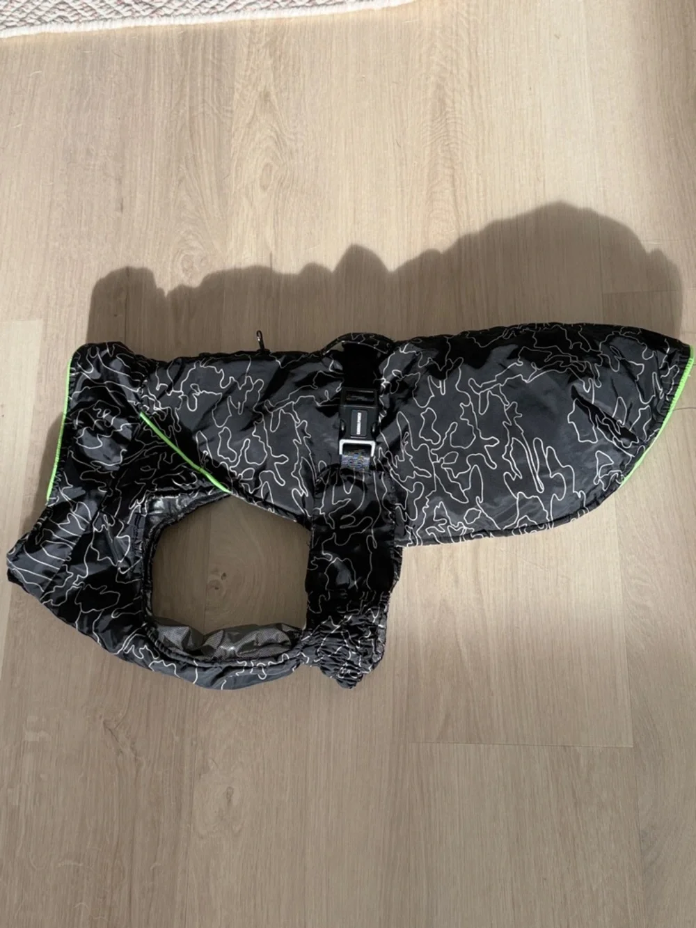 Canada Pooch Reflective Black Dog Coat with Neon Green Trim